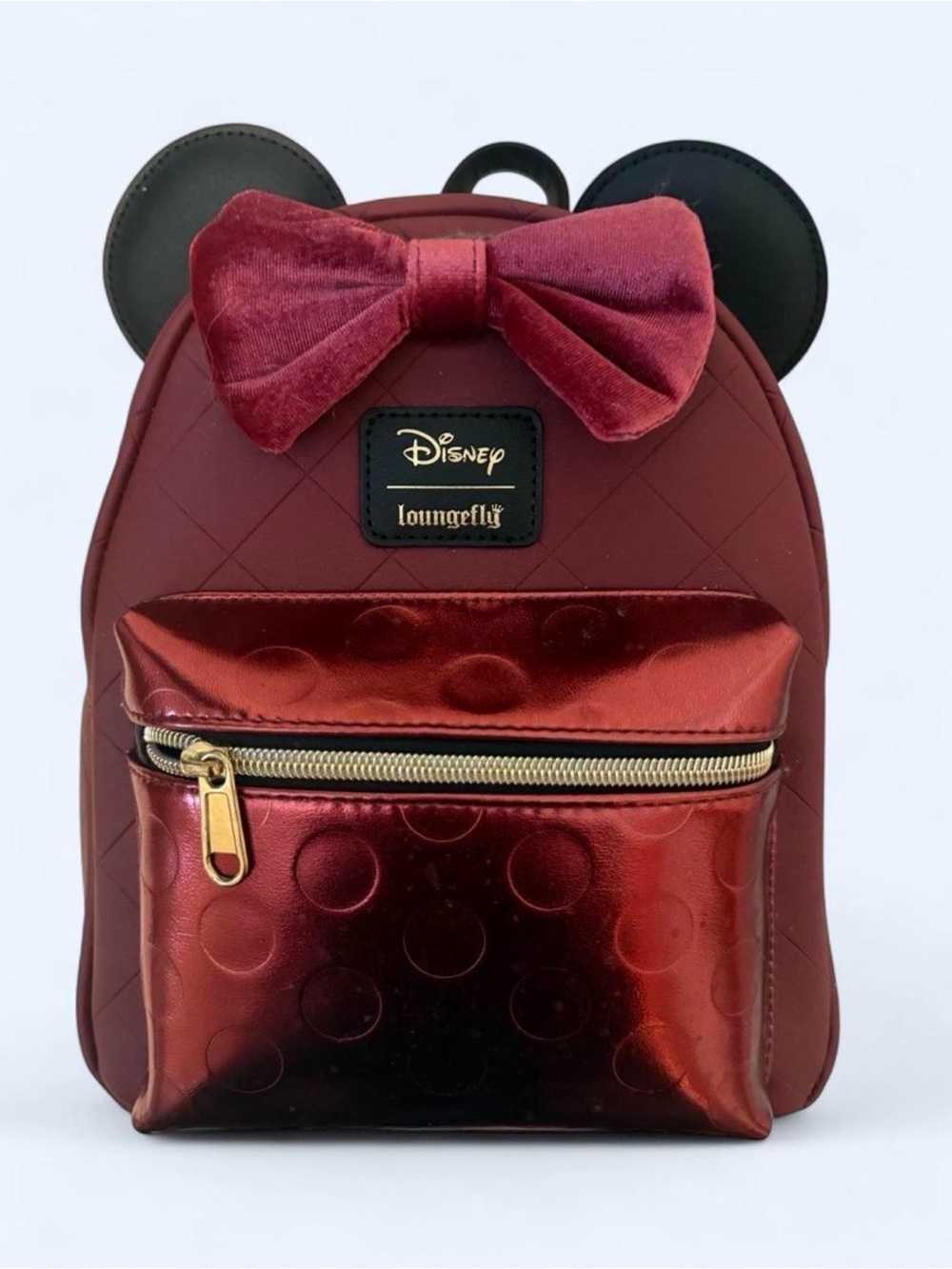 Loungefly Kids Burgundy Minnie Velvet Bow Mini Backpack
